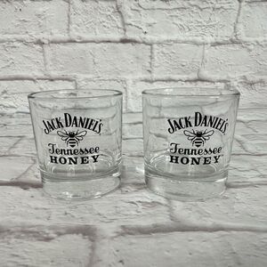 Jack Daniels Tennessee Honey Whiskey Set Of 2 Rocks Glass 8 oz  Bumblebee Logo